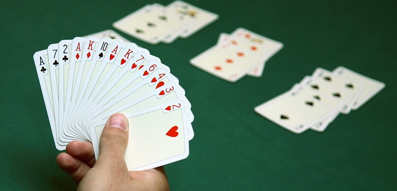 Bridge hand with playing cards